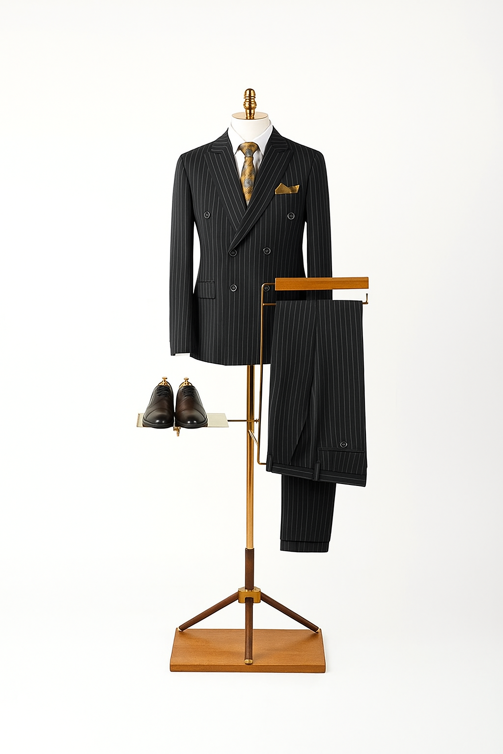 Men’s Pinstripe Double-Breasted Suit – Classic Two-Piece Formalwear