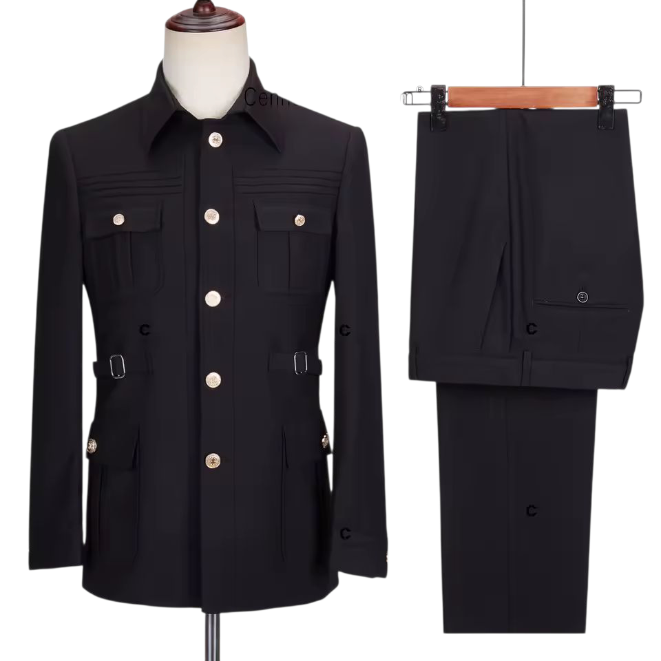 Black Command Safari Suit – Regal Utility Meets Refined Style