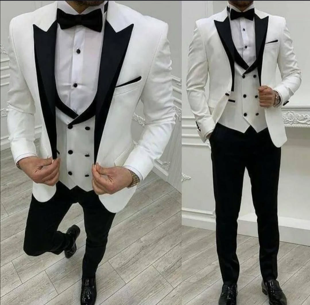 Men’s Black and White Wedding Tuxedo – Elegant Contrast for the Big Day