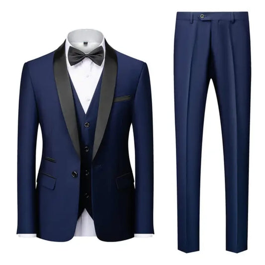 Men’s Three-Piece Tuxedo Suit – Classic Black Tie Elegance with Waistcoat