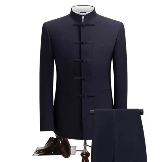 Mandarin Collar Two-Piece Suit for Men – Stylish & Modern