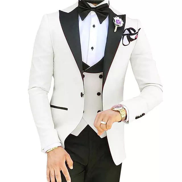 Men’s Black and White Wedding Tuxedo – Elegant Contrast for the Big Day