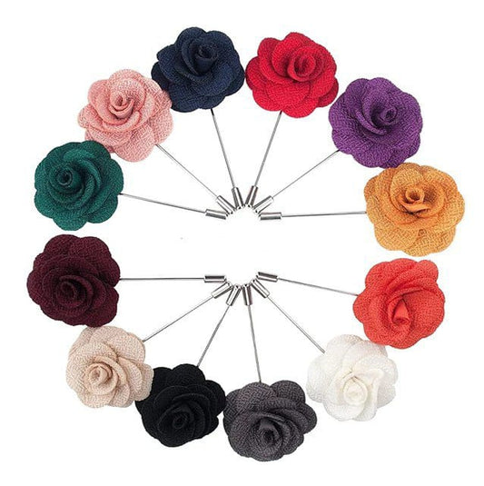 Men's Fabric Rose Lapel Pins – Assorted Colors