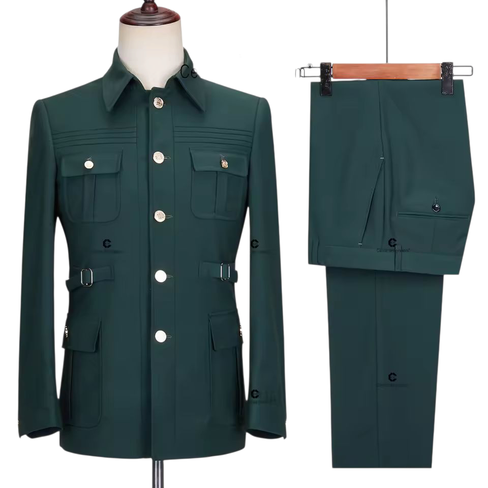 Green Command Safari Suit – Bold Presence in Military Green