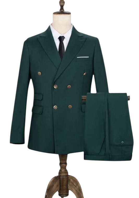 Men's Green Double-Breasted Two-Piece Suit
