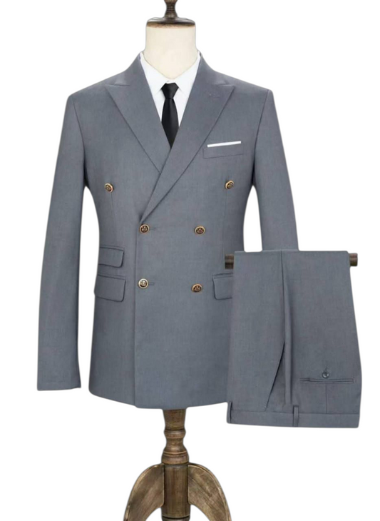 Grey Double-Breasted Suit for Men – Perfect for Weddings & Formal Events