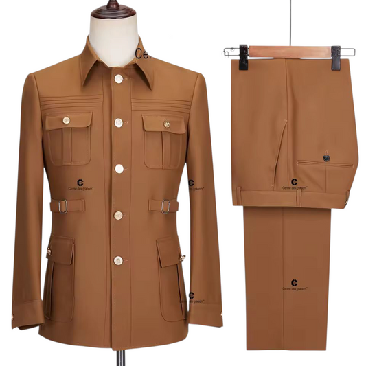 Tan Heritage Safari Suit – Timeless Sophistication in Earth Tones