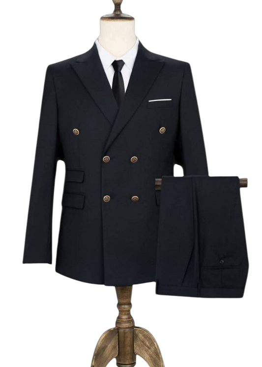 Sleek Black Double-Breasted Suit – Modern Gentleman Style